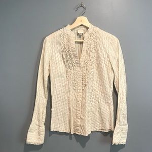 Off-White polka dot button up w/ ruffle bib